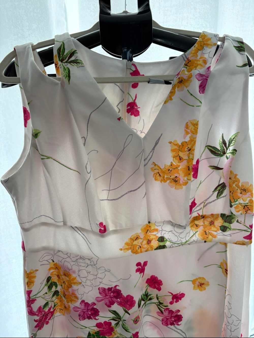 Maison Tara White Midi Dress with Pink & Yellow Floral Print